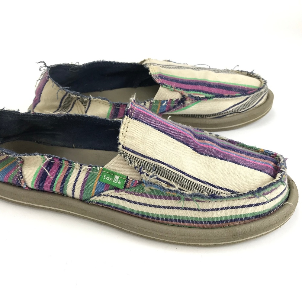 Sanuk Canvas Stripe Multi-Color Flats Slip on
